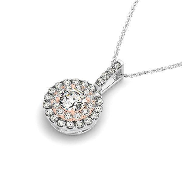 Round Shape Halo Diamond Pendant in 14k White and Rose Gold (1/2 cttw) - Ellie Belle