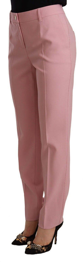 Dolce & Gabbana Pink Wool Stretch High Waist Trouser Pants - Ellie Belle