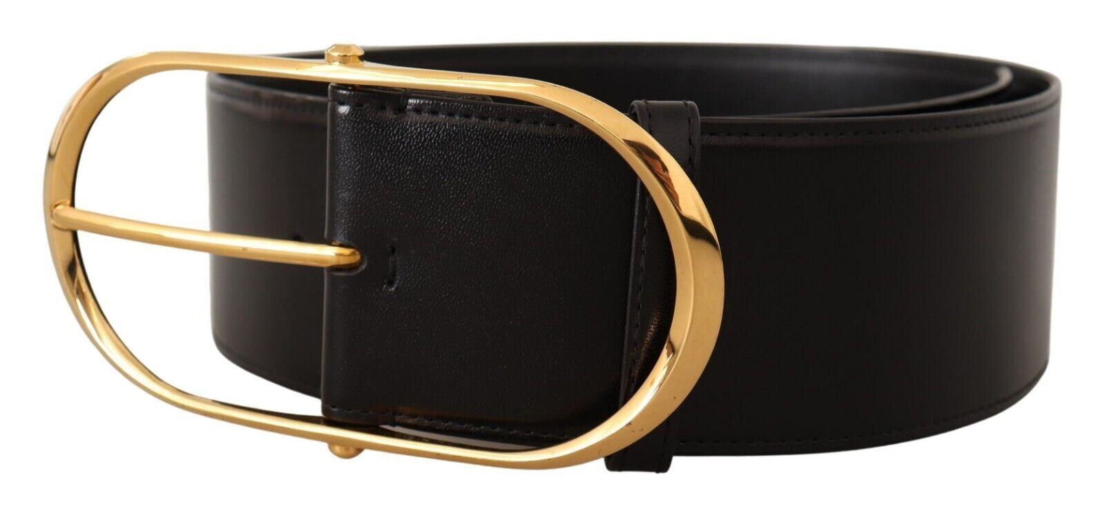 Dolce & Gabbana Black Leather Gold Metal Wide Waist Buckle Belt - Ellie Belle