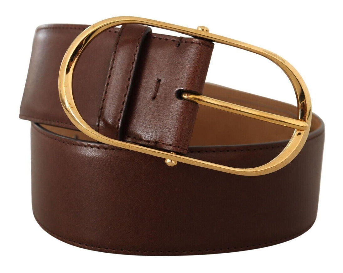 Dolce & Gabbana Brown Leather Gold Metal Oval Buckle Belt - Ellie Belle