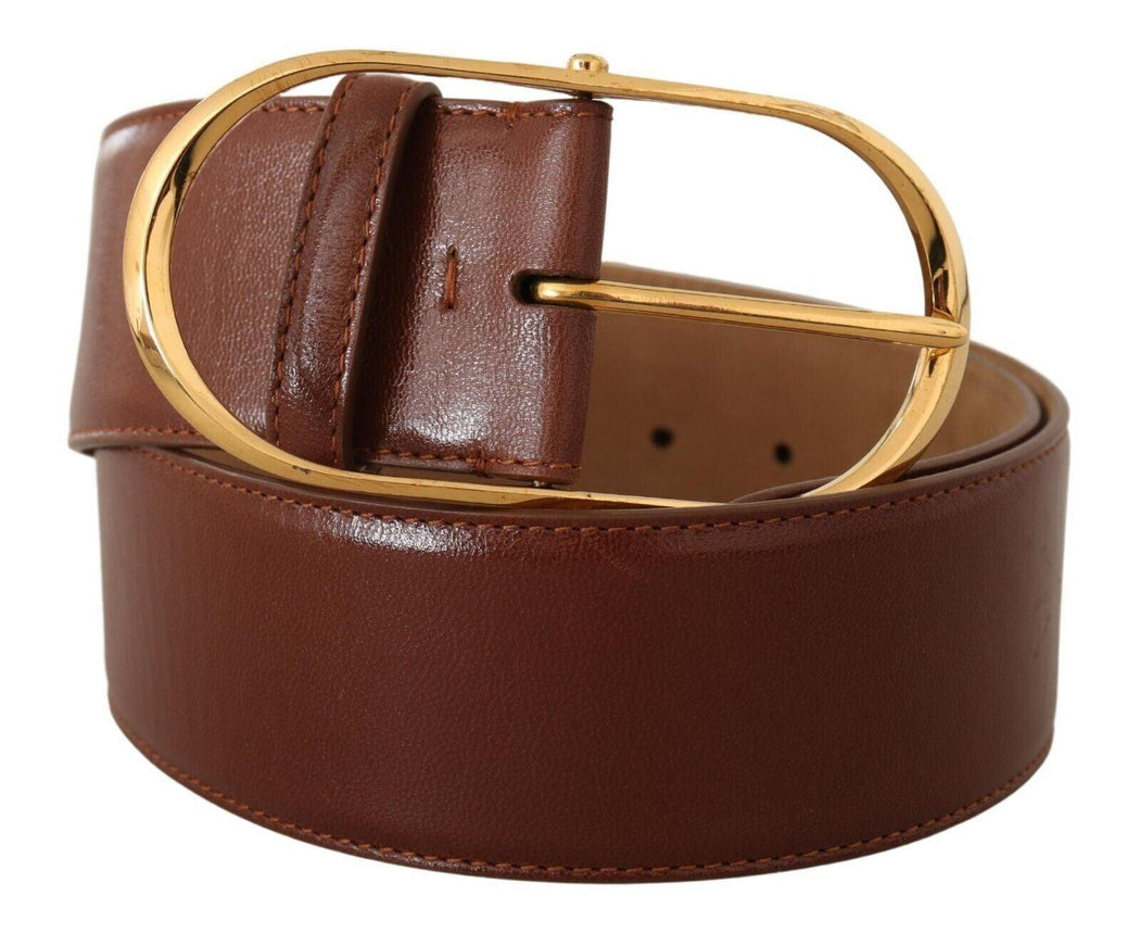 Dolce & Gabbana Brown Leather Gold Metal Oval Buckle Belt - Ellie Belle