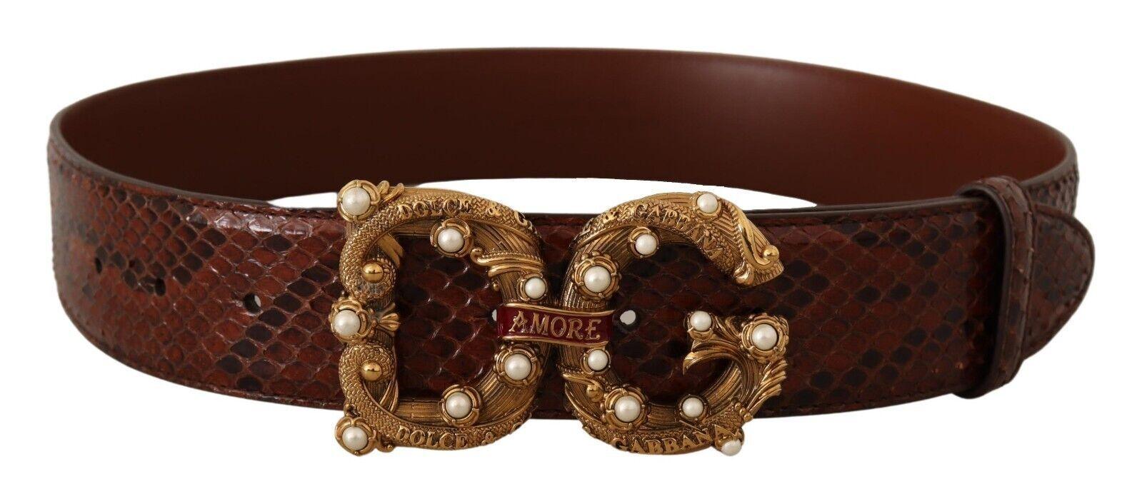 Dolce & Gabbana Brown Exotic Leather Logo Buckle Amore Belt - Ellie Belle