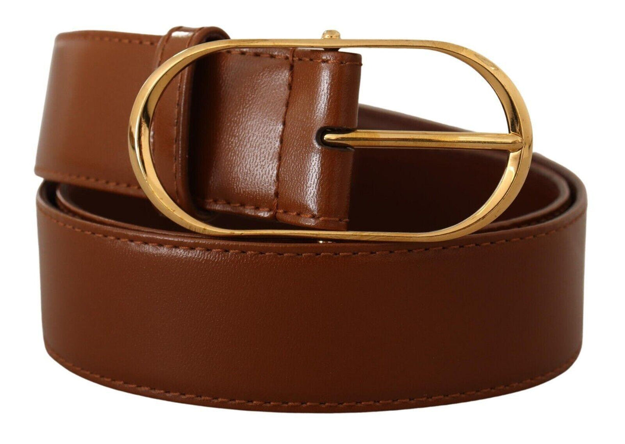 Dolce & Gabbana Brown Leather Gold Metal Oval Buckle Belt - Ellie Belle