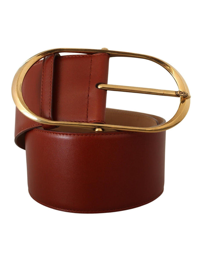 Dolce & Gabbana Maroon Leather Gold Metal Oval Buckle Belt - Ellie Belle
