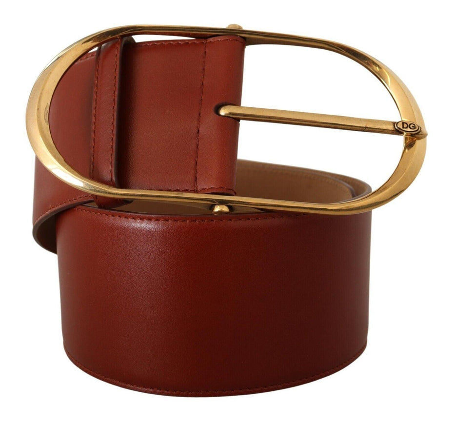 Dolce & Gabbana Maroon Leather Gold Metal Oval Buckle Belt - Ellie Belle