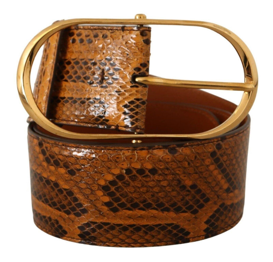 Dolce & Gabbana Brown Exotic Leather Gold Oval Buckle Belt - Ellie Belle