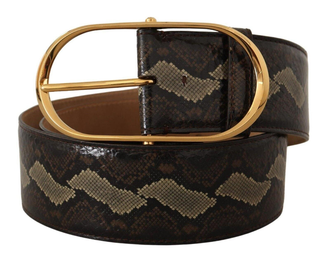 Dolce & Gabbana Brown Exotic Leather Gold Oval Buckle Belt - Ellie Belle