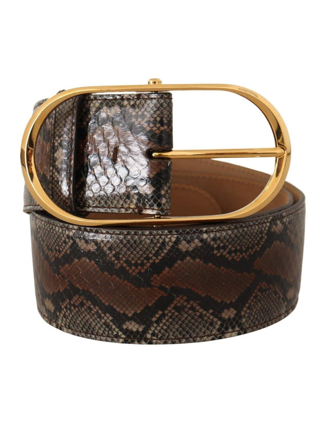 Dolce & Gabbana Brown Exotic Leather Gold Oval Buckle Belt - Ellie Belle