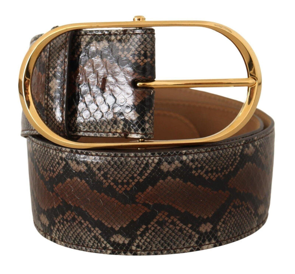 Dolce & Gabbana Brown Exotic Leather Gold Oval Buckle Belt - Ellie Belle