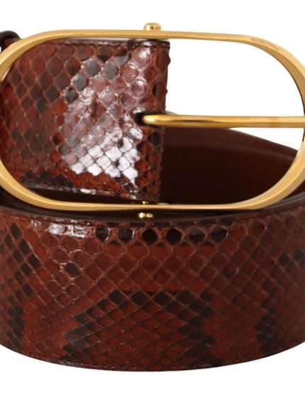 Dolce & Gabbana Brown Exotic Leather Gold Oval Buckle Belt