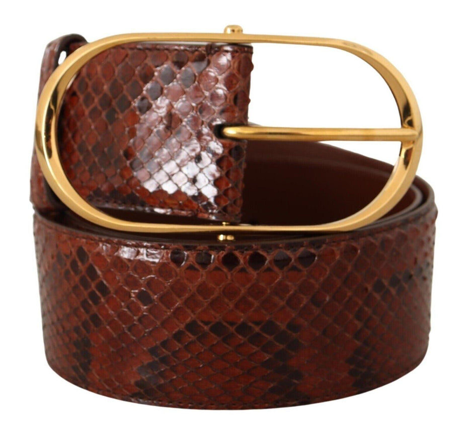 Dolce & Gabbana Brown Exotic Leather Gold Oval Buckle Belt - Ellie Belle