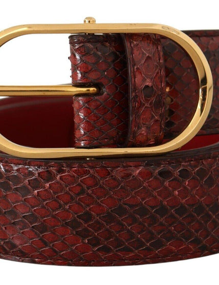 Dolce & Gabbana Red Exotic Leather Gold Oval Buckle Belt - Ellie Belle
