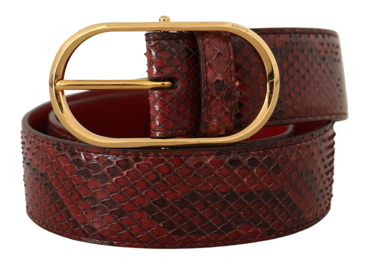 Dolce & Gabbana Red Exotic Leather Gold Oval Buckle Belt - Ellie Belle