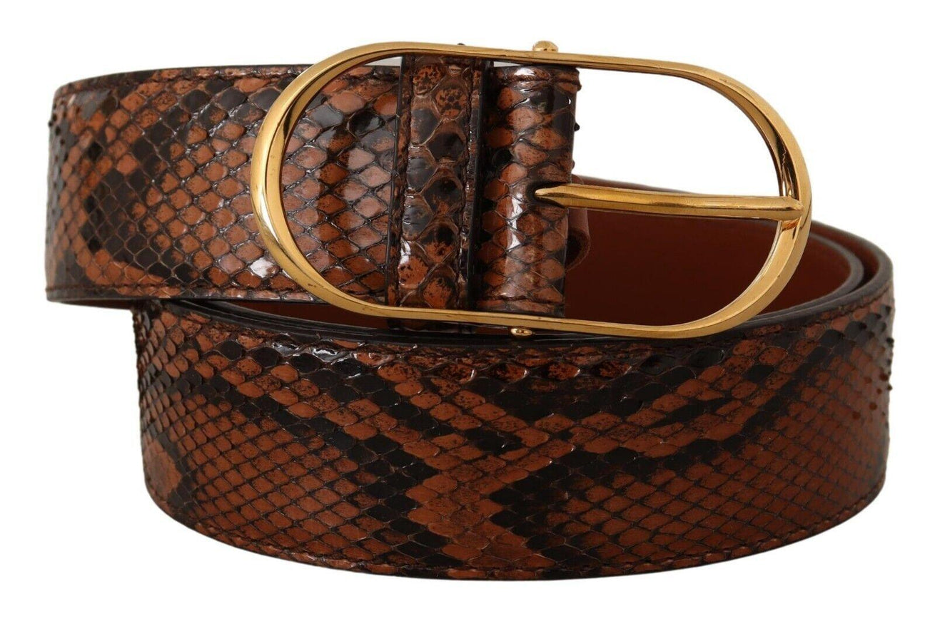 Dolce & Gabbana Brown Exotic Leather Gold Oval Buckle Belt - Ellie Belle