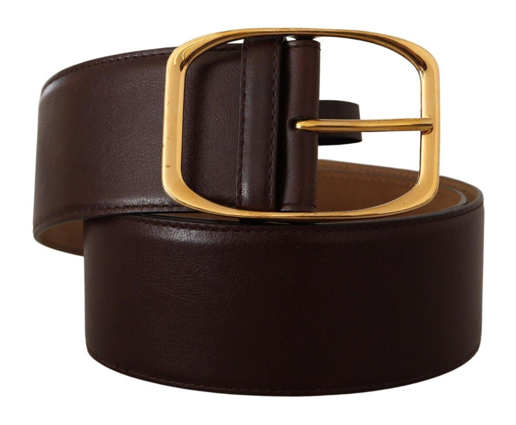 Dolce & Gabbana Dark Brown Leather Gold Metal Buckle Belt - Ellie Belle