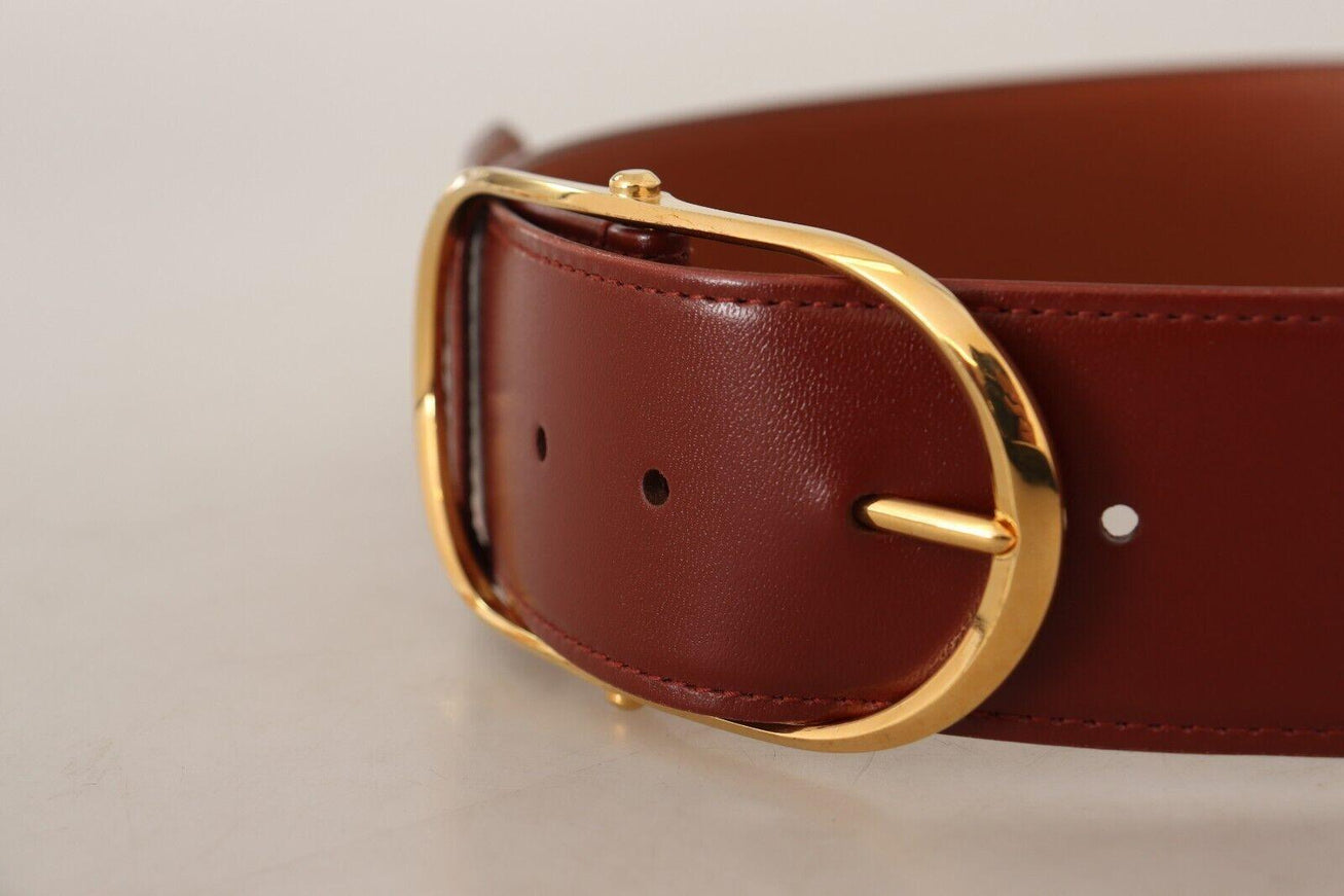 Dolce & Gabbana Brown Leather Gold Metal Oval Buckle Belt - Ellie Belle