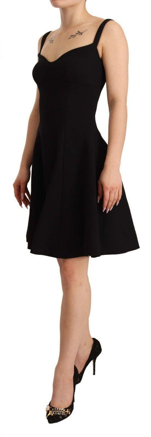 Dolce & Gabbana Black Fit Flare Wool Stretch Sheath Dress - Ellie Belle