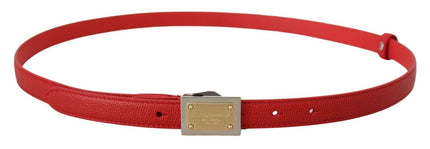 Dolce & Gabbana Red Leather Gold Engraved Metal Buckle Belt - Ellie Belle