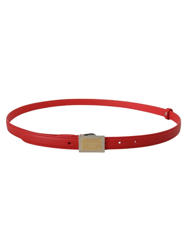 Dolce & Gabbana Red Leather Gold Engraved Metal Buckle Belt - Ellie Belle