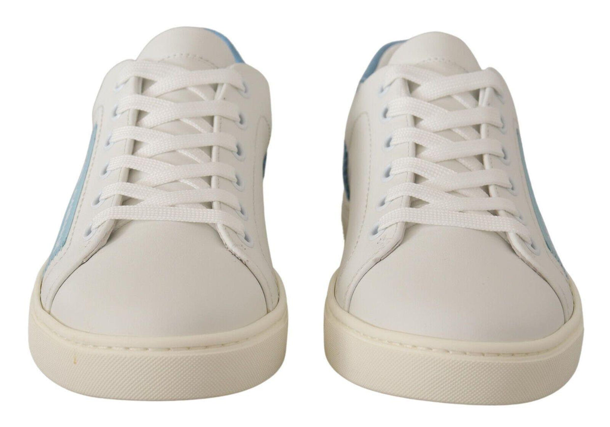 Dolce & Gabbana White Blue Leather Low Top Sneakers Shoes - Ellie Belle