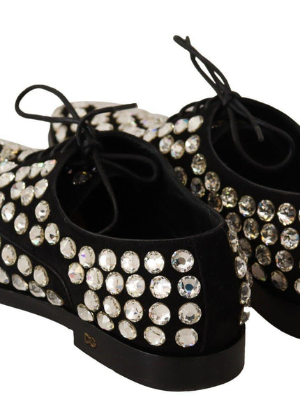 Dolce & Gabbana Black Leather Crystals Lace Up Formal Shoes