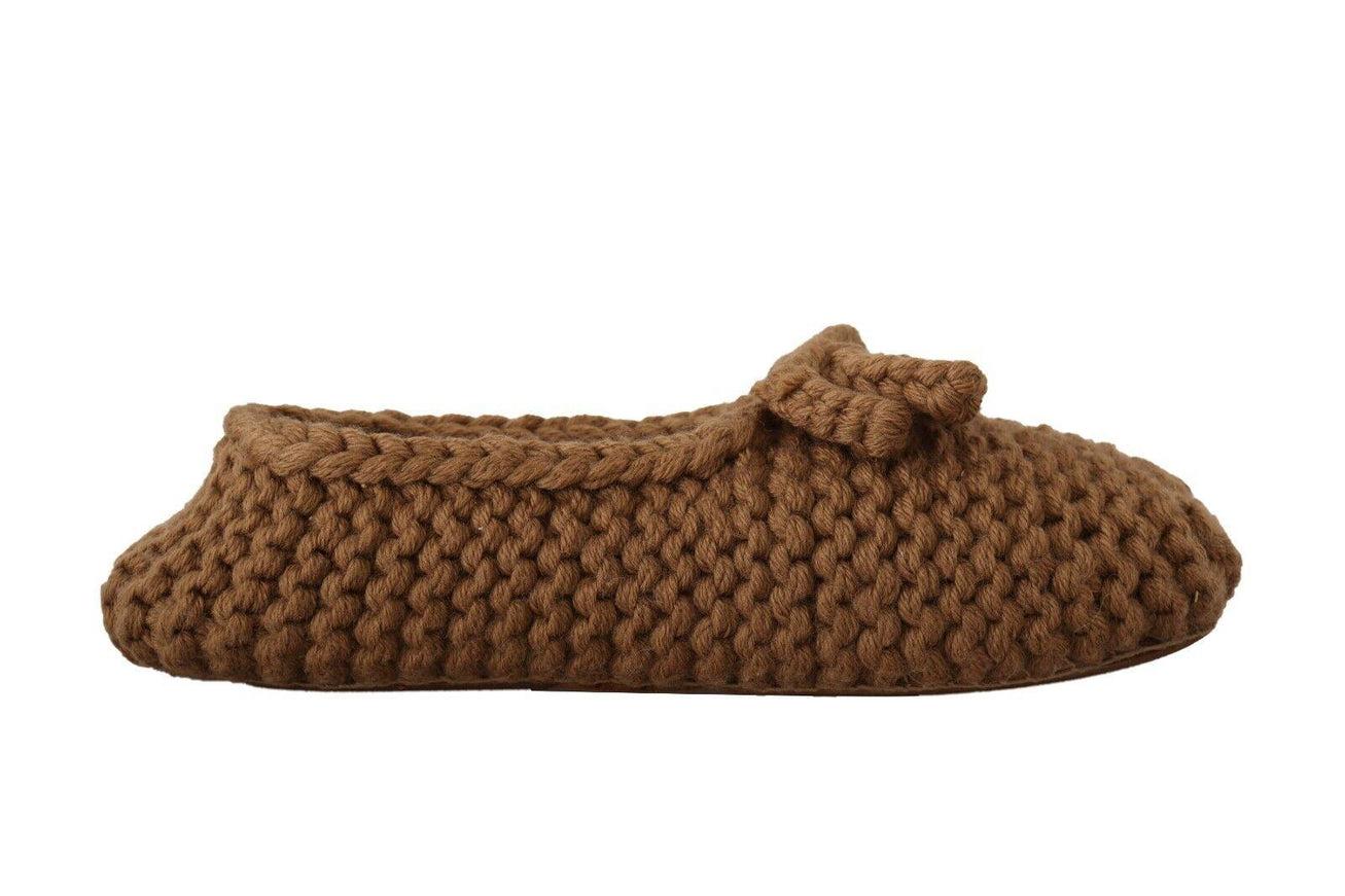 Dolce & Gabbana Brown Slip On Ballerina Flats Wool Knit Shoes - Ellie Belle