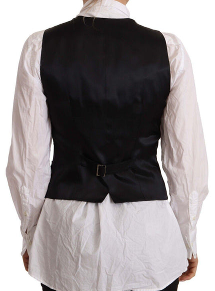 Dolce & Gabbana Black Button Down Sleeveless Vest Viscose Top - Ellie Belle