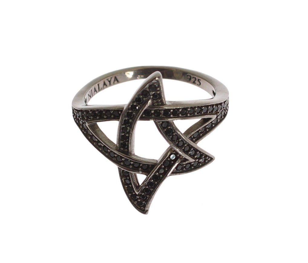 Nialaya Black CZ Rhodium 925 Silver Womens Ring - Ellie Belle