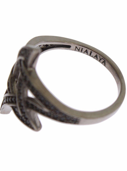 Nialaya Black CZ Rhodium 925 Silver Womens Ring - Ellie Belle