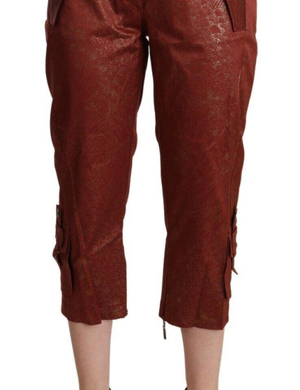Just Cavalli Brown Lurex Mid Waist Cotton Cropped Capri Pants - Ellie Belle