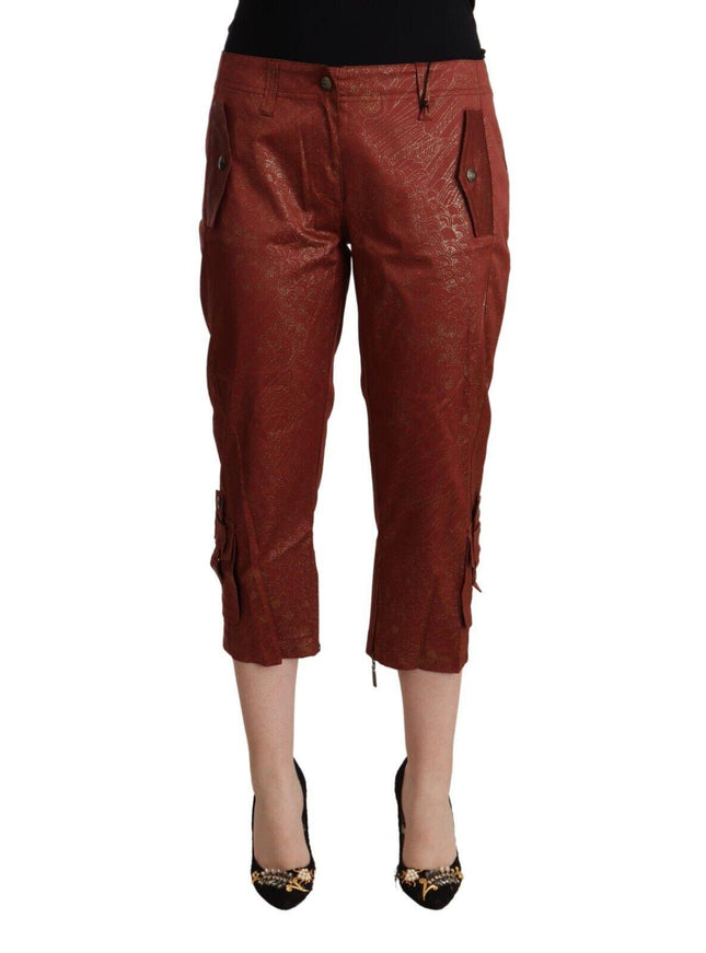 Just Cavalli Brown Lurex Mid Waist Cotton Cropped Capri Pants - Ellie Belle