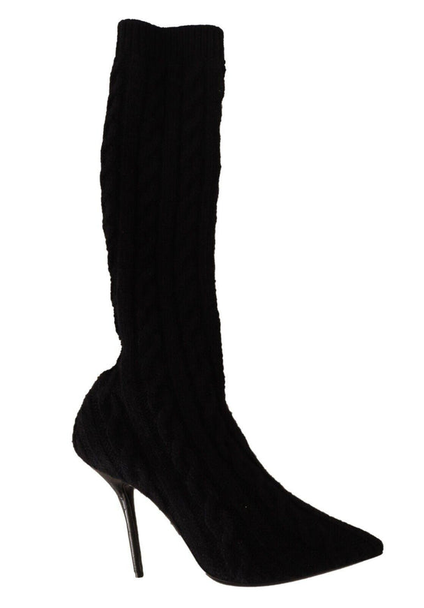 Dolce & Gabbana Black Stretch Socks Knee High Booties Shoes - Ellie Belle