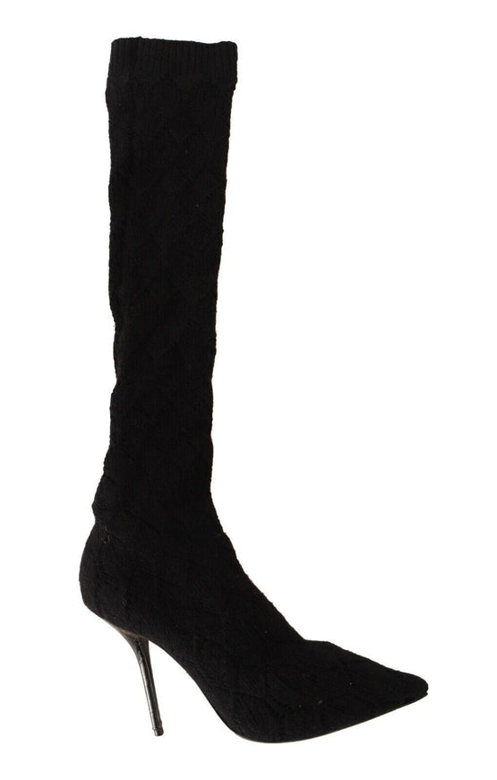 Dolce & Gabbana Black Stretch Socks Knee High Booties Shoes - Ellie Belle