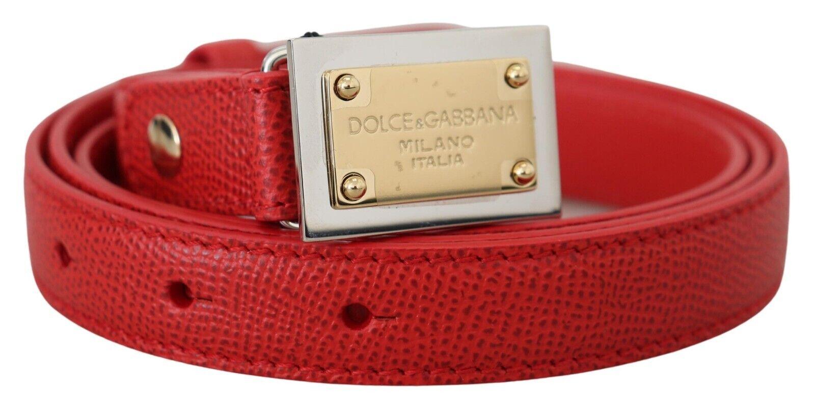 Dolce & Gabbana Red Leather Gold Engraved Metal Buckle Belt - Ellie Belle