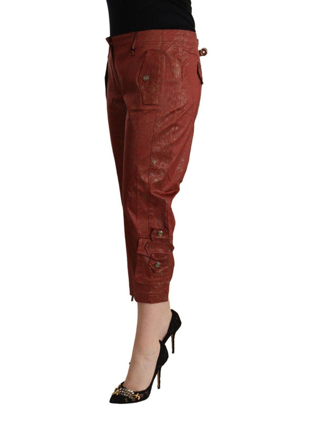 Just Cavalli Brown Lurex Mid Waist Cotton Cropped Capri Pants - Ellie Belle