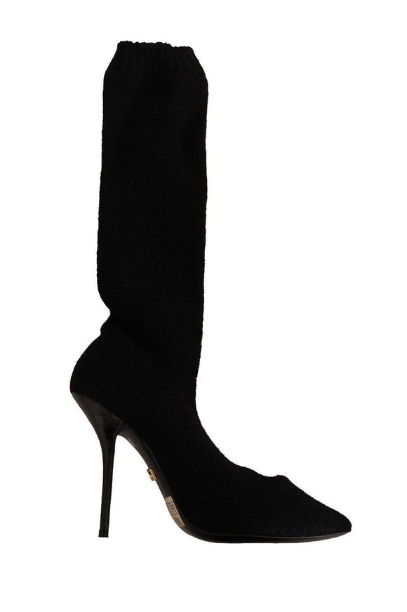 Dolce & Gabbana Black Stretch Socks Knee High Booties Shoes - Ellie Belle