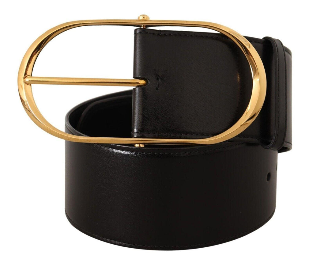 Dolce & Gabbana Black Leather Gold Metal Wide Waist Buckle Belt - Ellie Belle