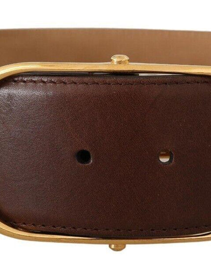 Dolce & Gabbana Brown Leather Gold Metal Oval Buckle Belt