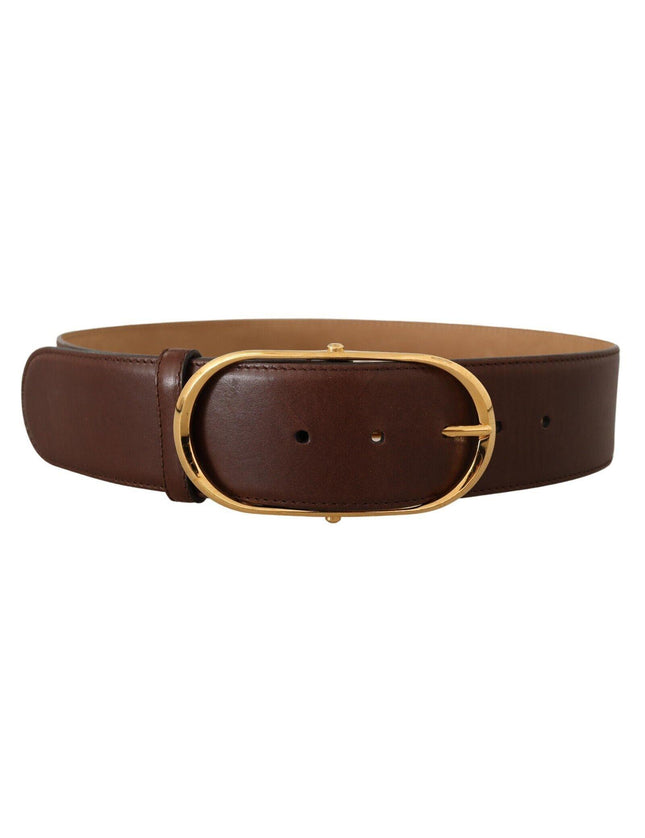 Dolce & Gabbana Brown Leather Gold Metal Oval Buckle Belt - Ellie Belle