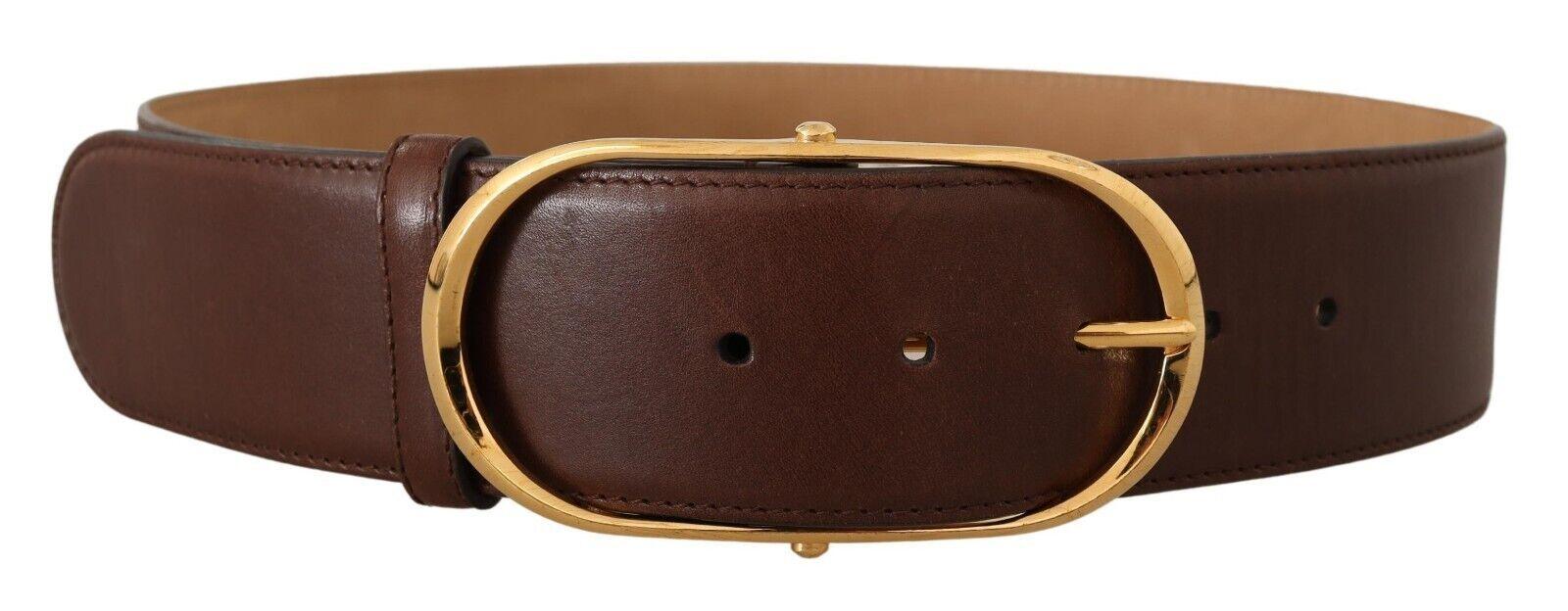 Dolce & Gabbana Brown Leather Gold Metal Oval Buckle Belt - Ellie Belle