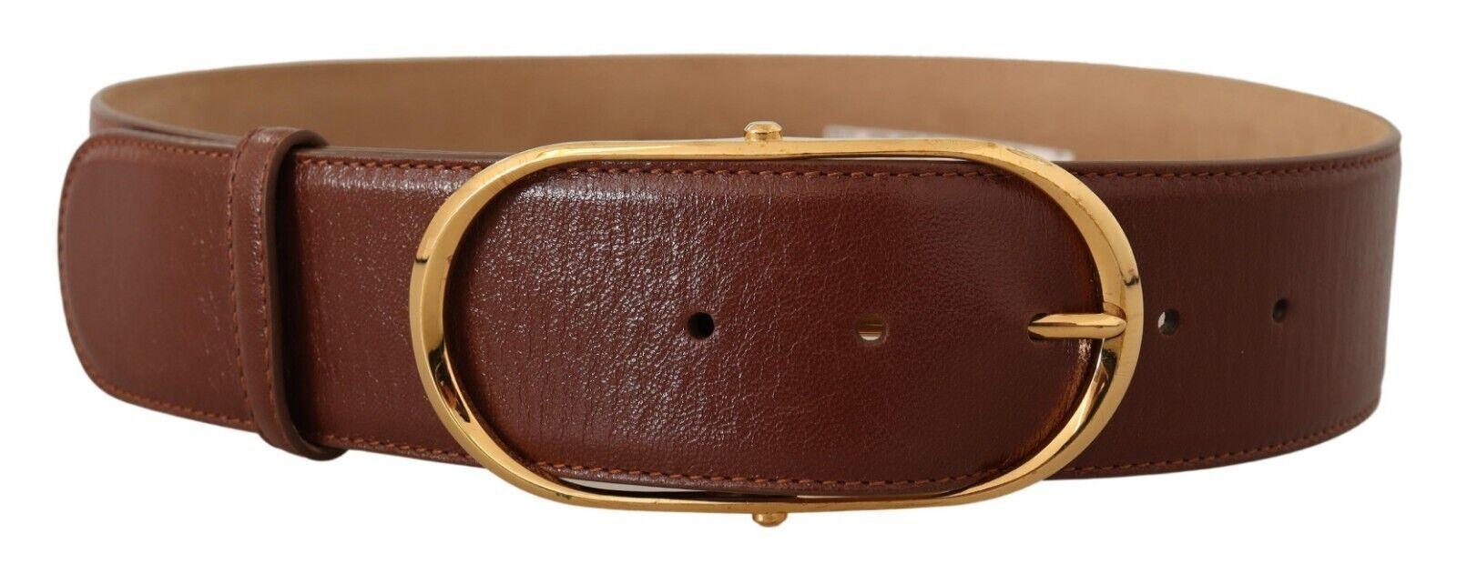 Dolce & Gabbana Brown Leather Gold Metal Oval Buckle Belt - Ellie Belle