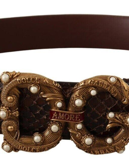 Dolce & Gabbana Brown Exotic Leather Logo Buckle Amore Belt - Ellie Belle