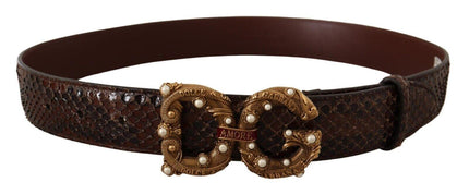 Dolce & Gabbana Brown Exotic Leather Logo Buckle Amore Belt - Ellie Belle