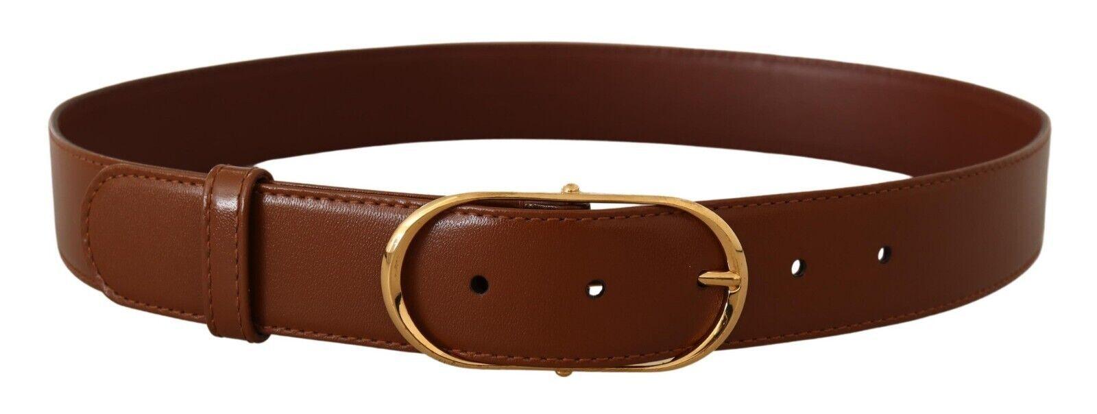 Dolce & Gabbana Brown Leather Gold Metal Oval Buckle Belt - Ellie Belle