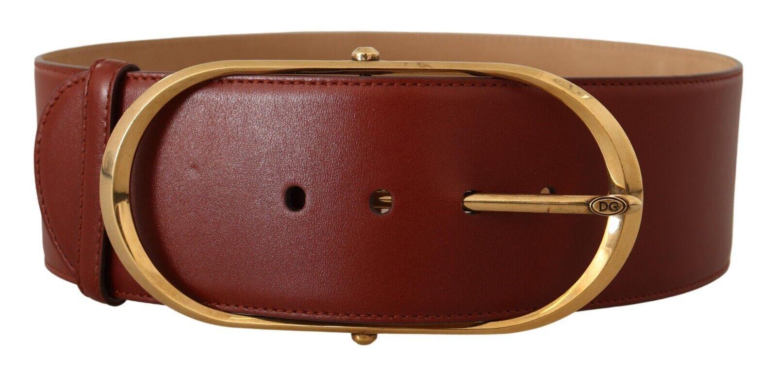 Dolce & Gabbana Maroon Leather Gold Metal Oval Buckle Belt - Ellie Belle