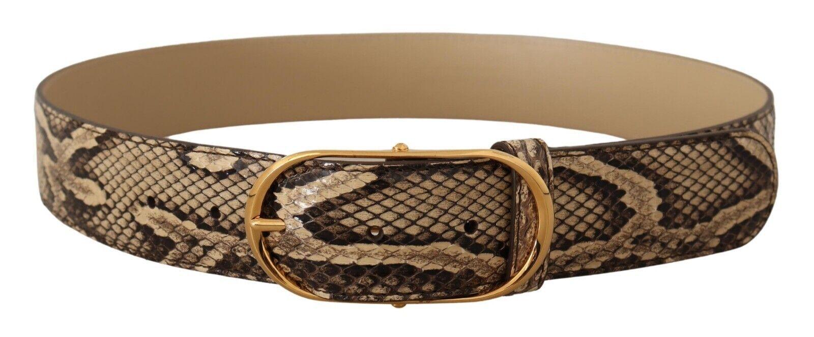 Dolce & Gabbana Brown Exotic Leather Gold Oval Buckle Belt - Ellie Belle