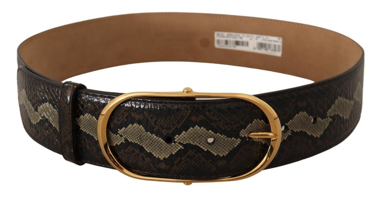 Dolce & Gabbana Brown Exotic Leather Gold Oval Buckle Belt - Ellie Belle