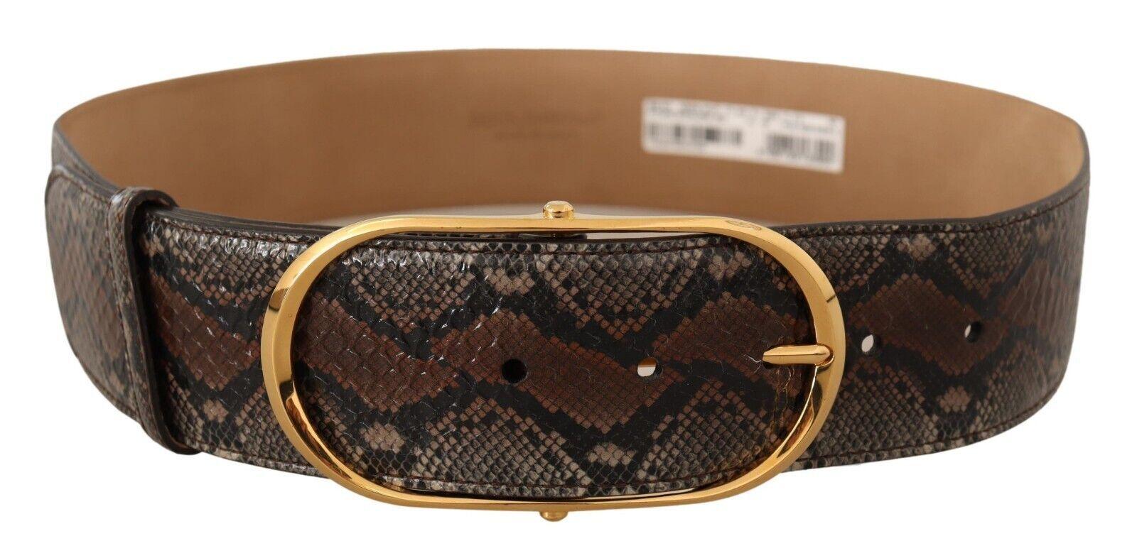 Dolce & Gabbana Brown Exotic Leather Gold Oval Buckle Belt - Ellie Belle