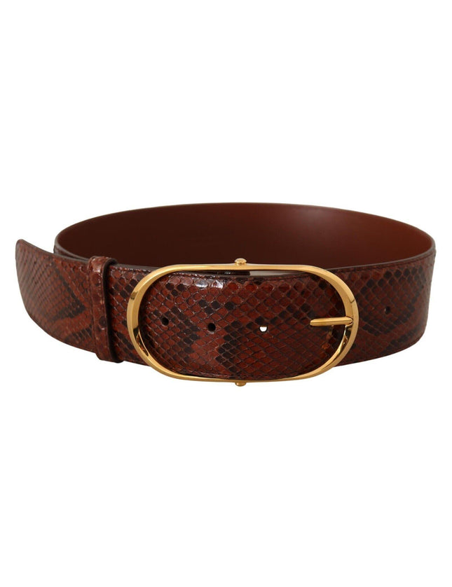 Dolce & Gabbana Brown Exotic Leather Gold Oval Buckle Belt - Ellie Belle