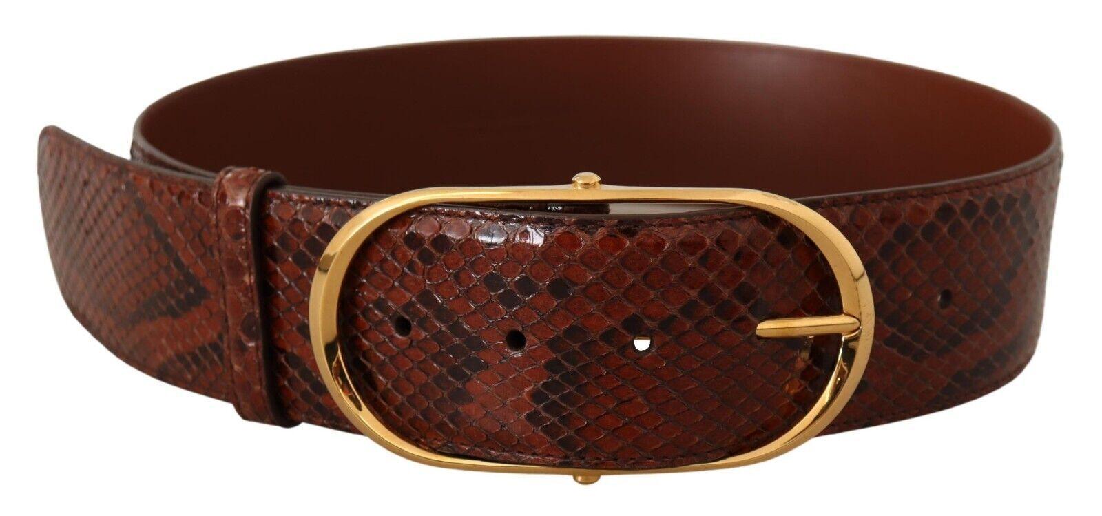 Dolce & Gabbana Brown Exotic Leather Gold Oval Buckle Belt - Ellie Belle